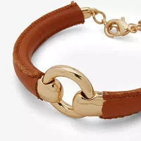 Worthington Gold Tone Cognac Leather Cuff Bracelet