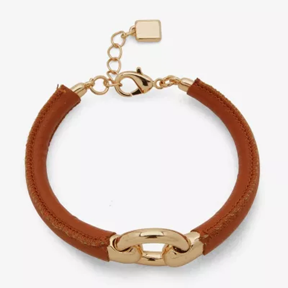 Worthington Gold Tone Cognac Leather Cuff Bracelet