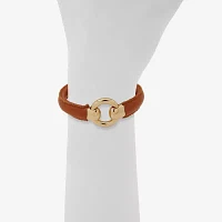 Worthington Gold Tone Cognac Leather Cuff Bracelet