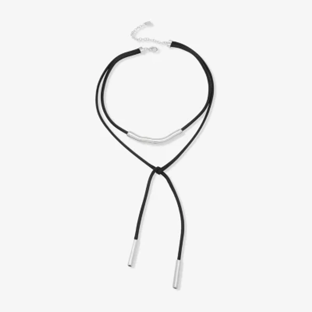 Worthington Silver Tone & Black Cord 17 Inch Rope Y Necklace