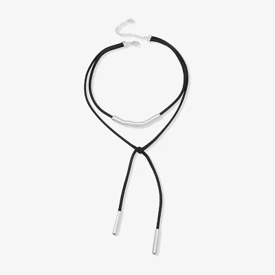 Worthington Silver Tone & Black Cord 17 Inch Rope Y Necklace
