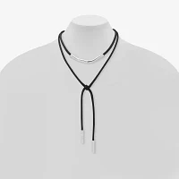 Worthington Silver Tone & Black Cord 17 Inch Rope Y Necklace