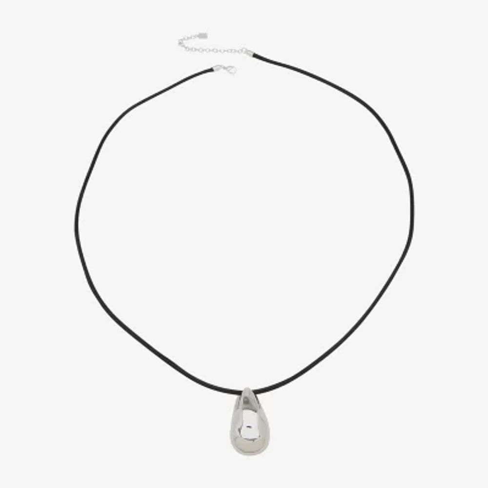 Worthington Silver Tone & Black Cord Womens Zinc Pendant Necklaces