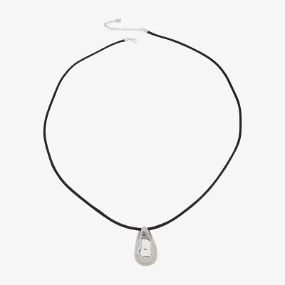 Worthington Silver Tone & Black Cord 34 Inch Rope Pendant Necklace
