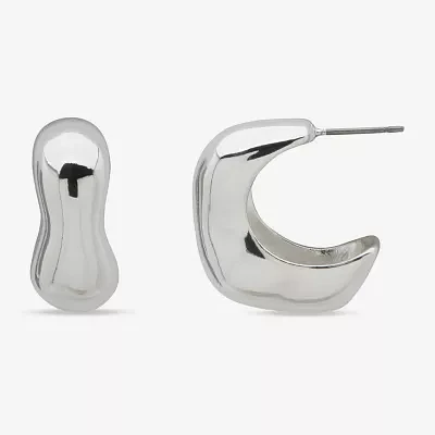 Worthington Silver Tone Womens 25.4mm Hoop Earrings