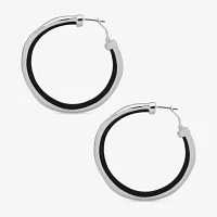 Worthington Silver Tone & Black Cord Womens 58.4mm Hoop Earrings