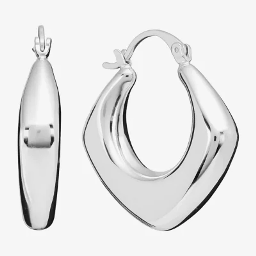 Silver Reflections Pure Silver Over Brass Hoop Earrings