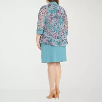 R & M Richards Womens Floral Jacket Dress Plus With Removable Necklace