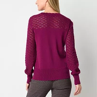 Liz Claiborne Tall Womens Scallop Neck Long Sleeve Pullover Sweater