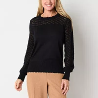 Liz Claiborne Tall Womens Scallop Neck Long Sleeve Pullover Sweater