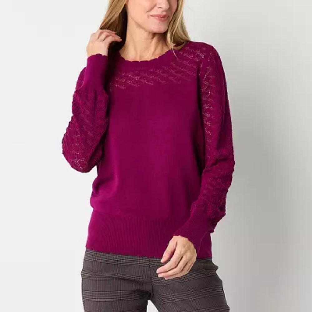 Liz Claiborne Tall Womens Scallop Neck Long Sleeve Pullover Sweater