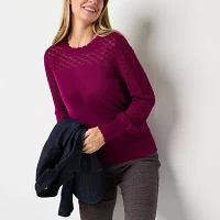 Liz Claiborne Tall Womens Scallop Neck Long Sleeve Pullover Sweater