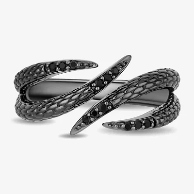 Enchanted Disney Fine Jewelry Womens 1/10 CT. T.W. Natural Black Diamond Sterling Silver Maleficent Bypass  Cocktail Ring