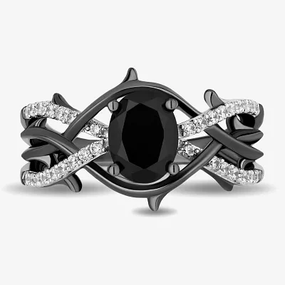 Enchanted Disney Fine Jewelry Womens 1/5 CT. Genuine Black Onyx Sterling Silver Oval Maleficent Side Stone Cocktail Ring