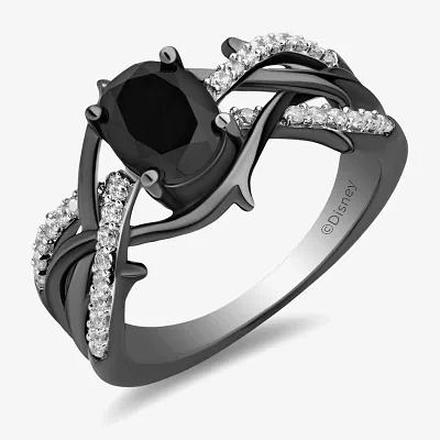 Enchanted Disney Fine Jewelry Womens 1/5 CT. Genuine Black Onyx Sterling Silver Oval Maleficent Side Stone Cocktail Ring