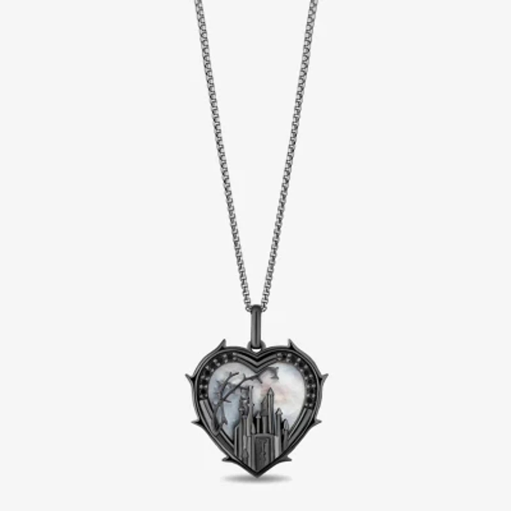 Enchanted Disney Fine Jewelry Womens 1/10 CT. T.W. Genuine White Mother Of Pearl Sterling Silver Heart Maleficent Pendant Necklace