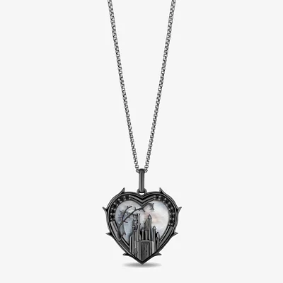 Enchanted Disney Fine Jewelry Womens 1/10 CT. T.W. Genuine White Mother Of Pearl Sterling Silver Heart Maleficent Pendant Necklace