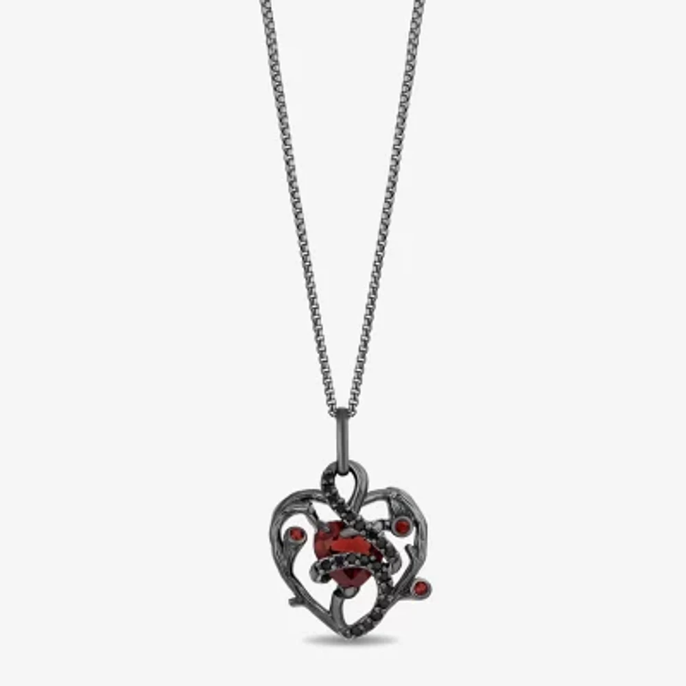 Enchanted Disney Fine Jewelry Womens 1/6 CT. T.W. Genuine Red Garnet Sterling Silver Heart Pendant Necklaces