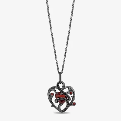 Enchanted Disney Fine Jewelry Womens 1/6 CT. T.W. Genuine Red Garnet Sterling Silver Heart Pendant Necklaces