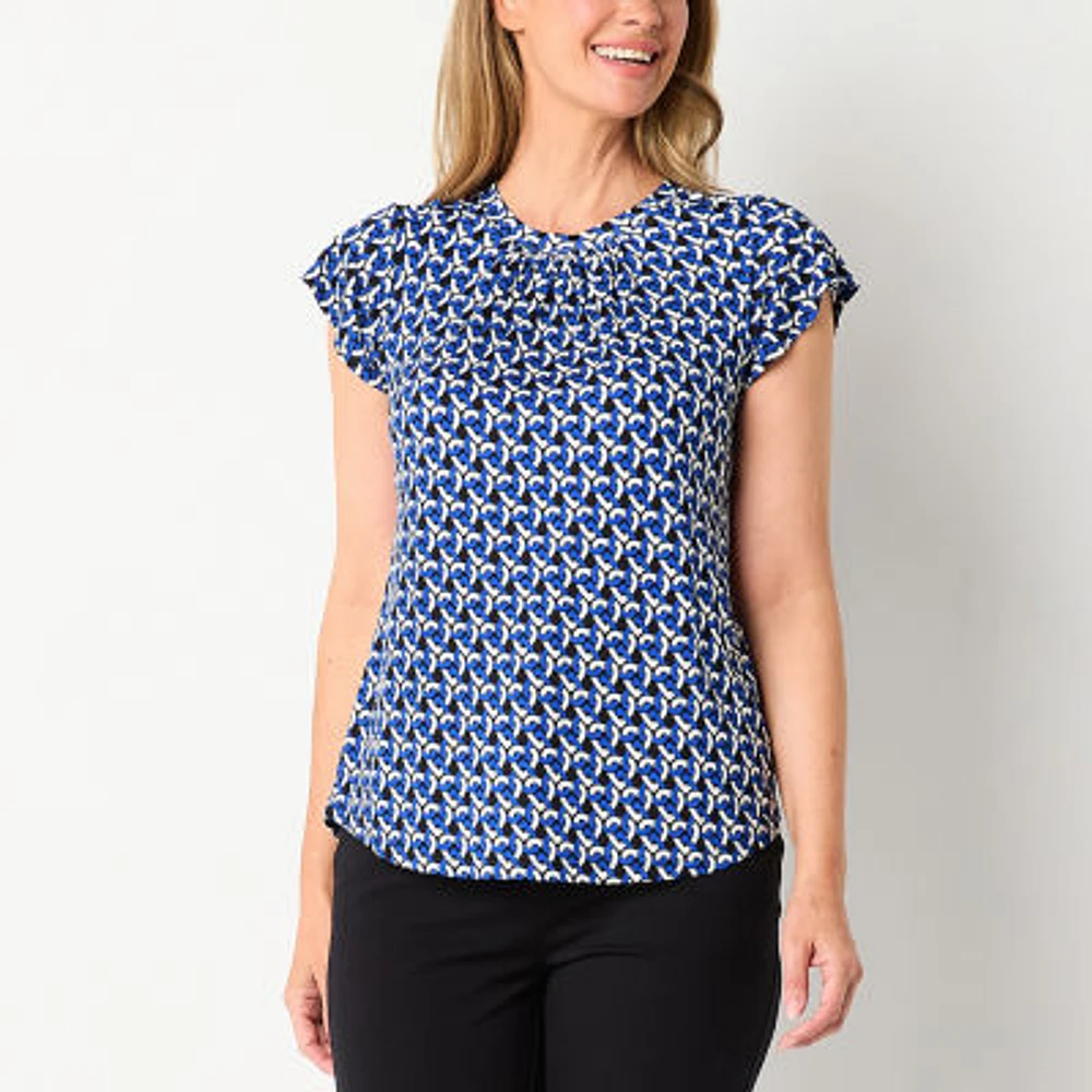 Liz Claiborne Womens Crew Neck Short Sleeve Blouse