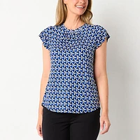 Liz Claiborne Womens Crew Neck Short Sleeve Blouse