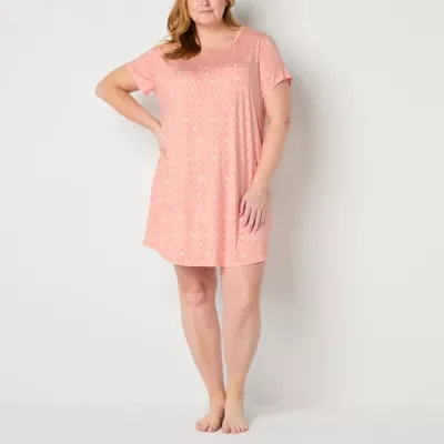 Liz Claiborne Cool and Calm Womens Plus Short Sleeve Crew Neck Nightshirt
