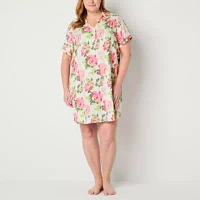Liz Claiborne Womens Plus Poplin Short Sleeve Nightshirt