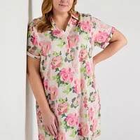 Liz Claiborne Womens Plus Poplin Short Sleeve Nightshirt