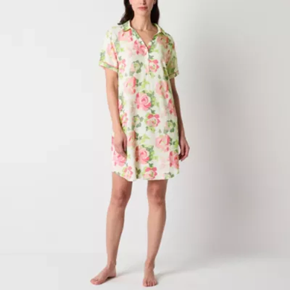 Liz Claiborne Womens Poplin Short Sleeve Nightshirt