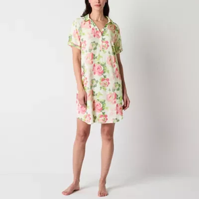 Liz Claiborne Womens Poplin Short Sleeve Nightshirt