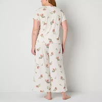 Liz Claiborne Womens Plus Rib 2-pc. V-Neck Short Sleeve Capri Pajama Set