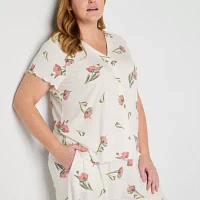 Liz Claiborne Womens Plus Rib 2-pc. V-Neck Short Sleeve Capri Pajama Set