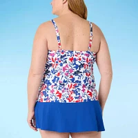 Liz Claiborne Lined Floral Tankini Swimsuit Top Plus