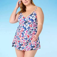 Liz Claiborne Womens Floral Swim Dress Plus