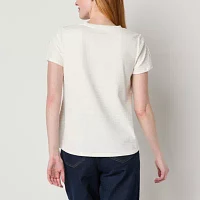Liz Claiborne Womens Round Neck Short Sleeve Blouse