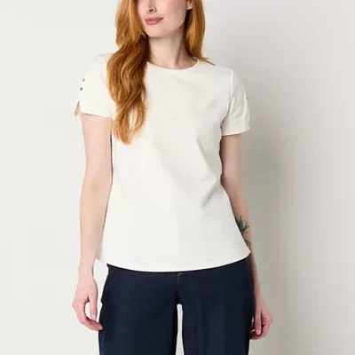 Liz Claiborne Womens Round Neck Short Sleeve Blouse