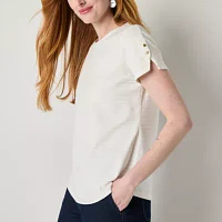 Liz Claiborne Womens Round Neck Short Sleeve Blouse