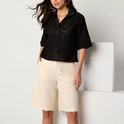 Worthington Womens Short Sleeve Polo Shirt