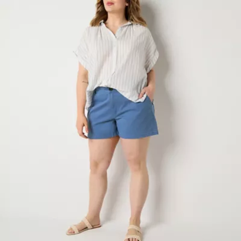 a.n.a Womens 4 1/2" Mid Rise Chino Short-Plus