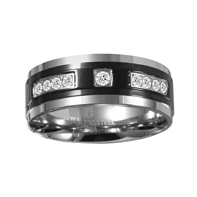 Mens ¼ CT.T.W. Natural Diamond 8mm Black Stainless Steel Band