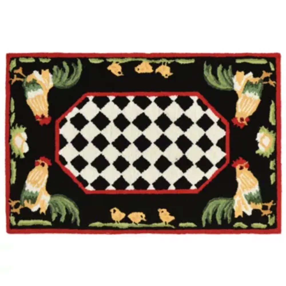 Liora Manne Frontporch Rooster Indoor/Outdoor Runner Rug Black