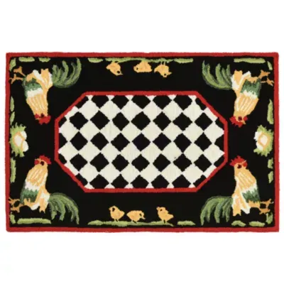 Liora Manne Frontporch Rooster Indoor/Outdoor Runner Rug Black