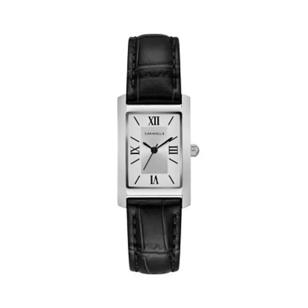 Caravelle Designed By Bulova Womens Diamond Accent Black Leather Strap Watch 43l202