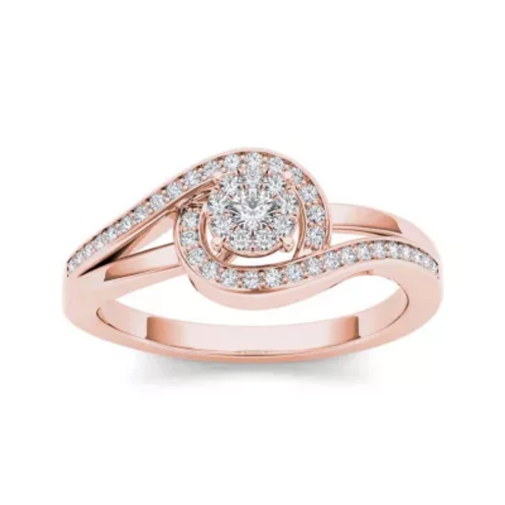 1/5 CT.T.W. Natural Diamond Swirl 10K Rose Gold Engagement Ring