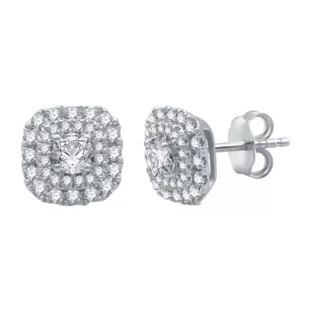 1/2 CT. T.W. Natural White Diamond 10K White Gold 8mm Cushion Stud Earrings