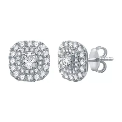 1 CT. T.W. Natural White Diamond 10K White Gold 9.6mm Cushion Stud Earrings
