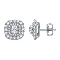 1 CT. T.W. Natural White Diamond 10K White Gold 9.6mm Cushion Stud Earrings