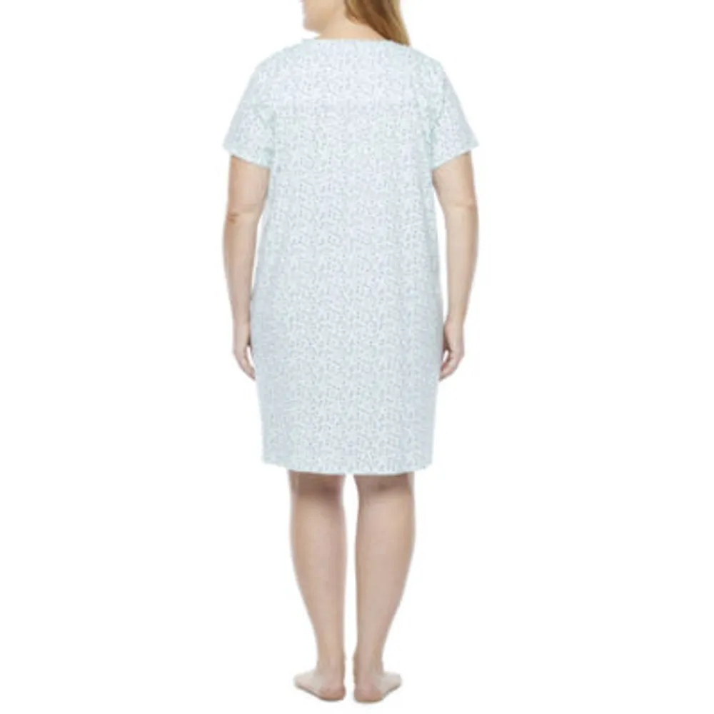 Adonna Womens Plus Short Sleeve Scoop Neck Nightgown