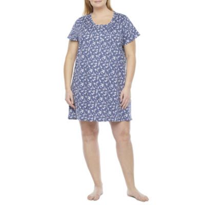 Adonna Womens Plus Short Sleeve Scoop Neck Nightgown