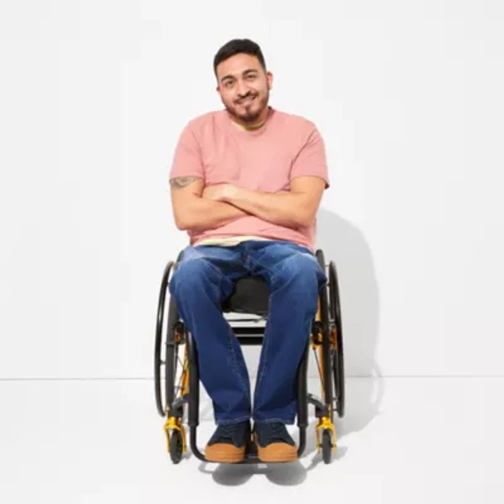 mutual weave Mens Easy-on + Easy-off Seated Wear Adaptive Stretch Fabric Straight Leg Jean